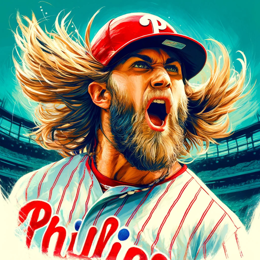 AI generated depiction of the Phillies player, Bryce Harper
