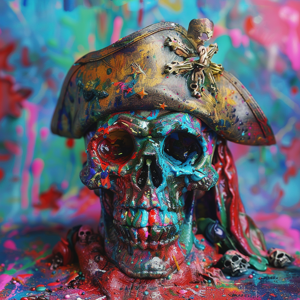 AI Colorful Skull with a pirate hat on