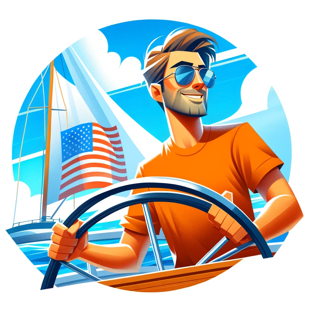 AI art of a man sailing, in a cartoon style