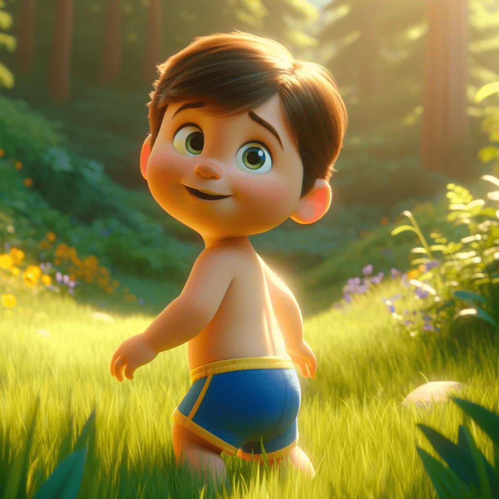 AI art of a boy running through a meadow, in a cartoon style