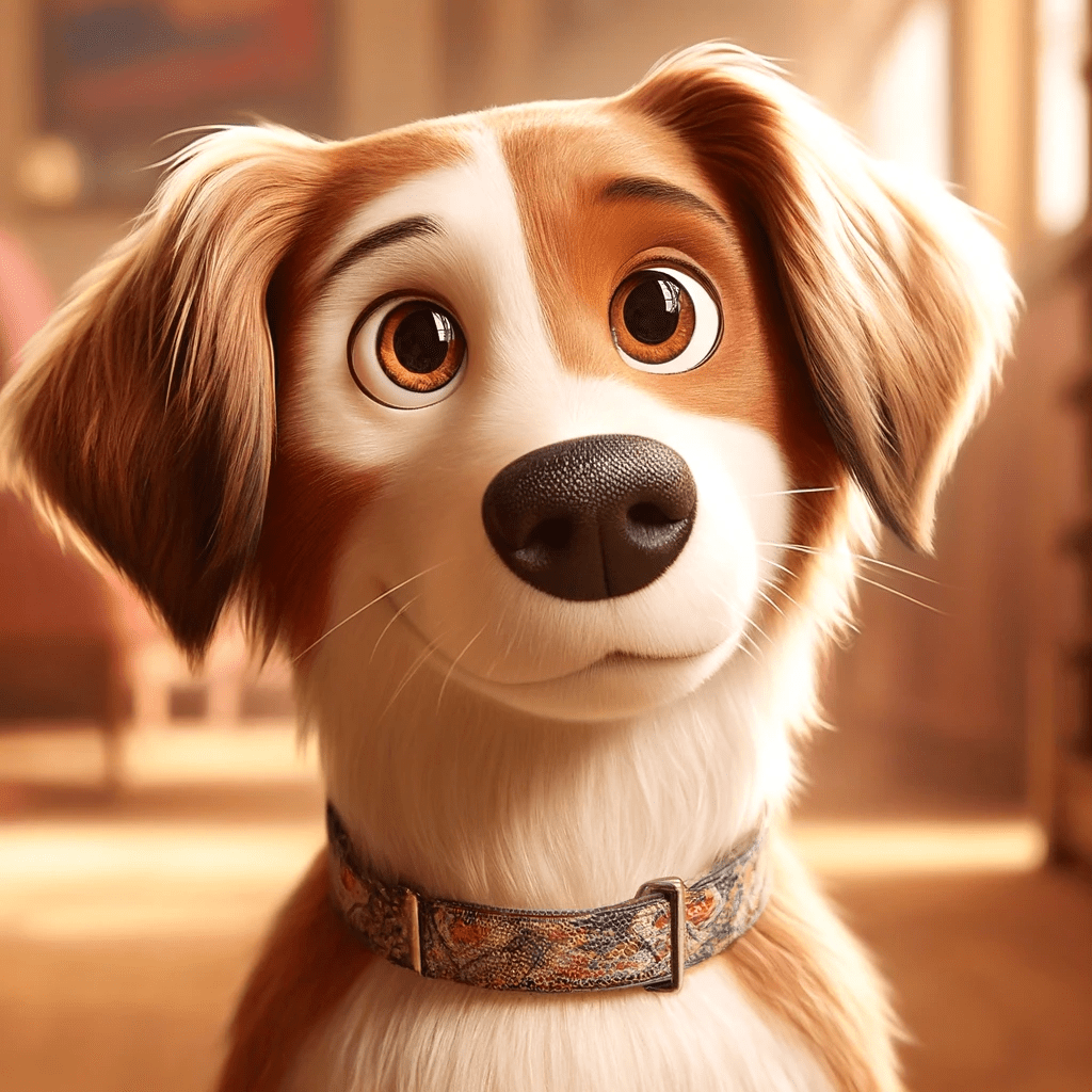 AI art of a brown and white dog, cartoon style