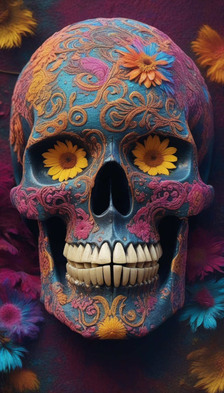 AI generated depiction of a colorful stylized skull