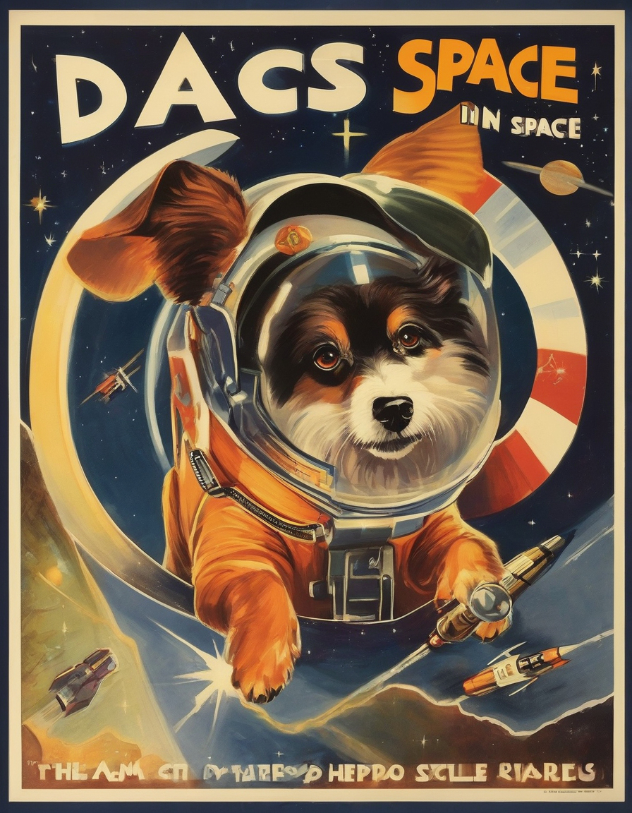 AI: dogs in space, USA, hero:2, epic, recruitment poster, bauhaus