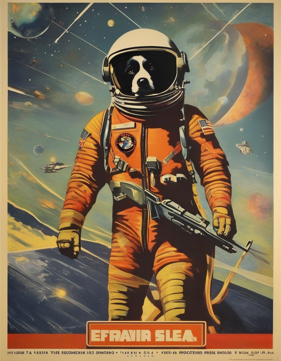 AI: dogs in space, USA, hero:2, epic, recruitment poster, bauhaus