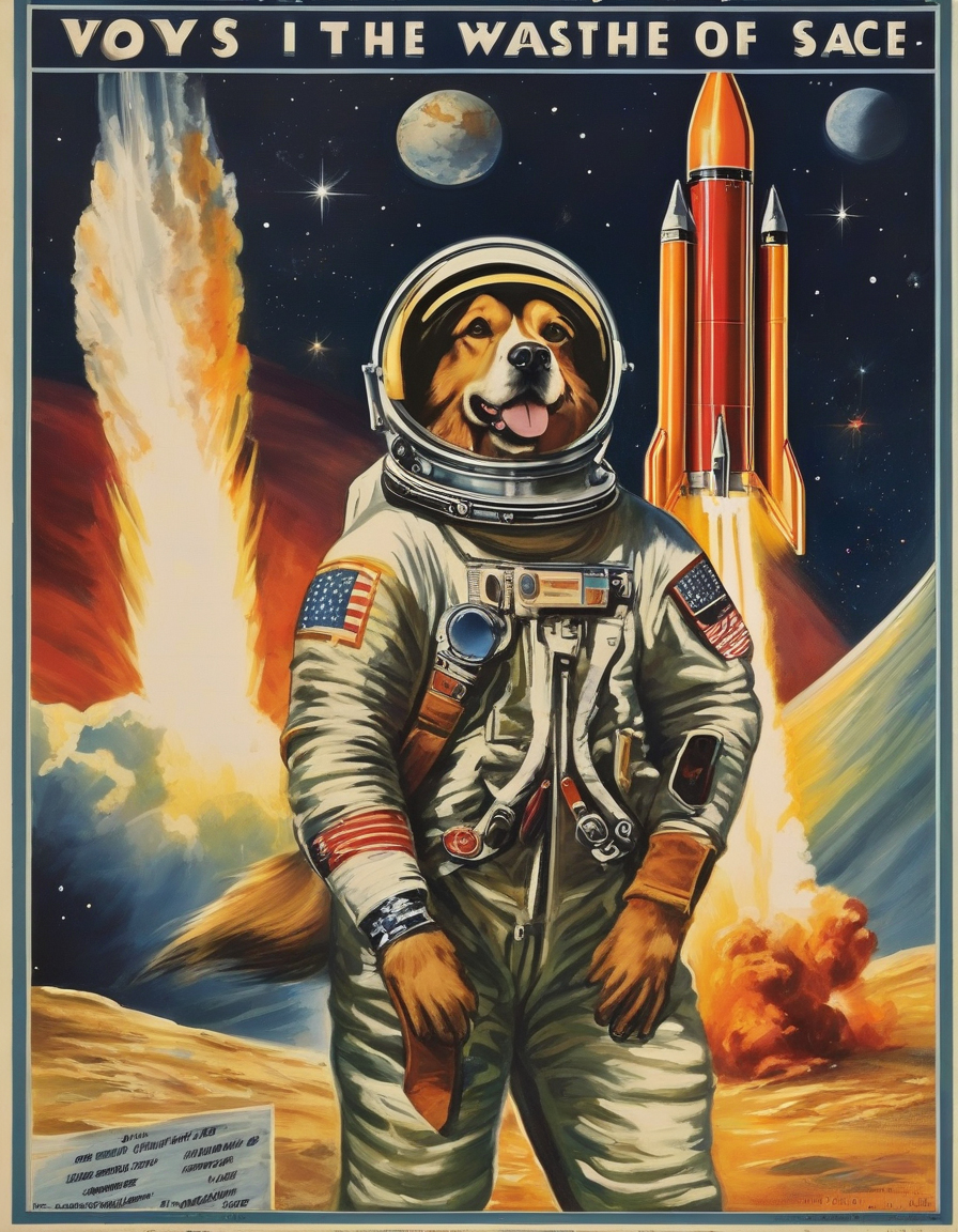 AI: dogs in space, USA, rockets, hero, recruitment poster