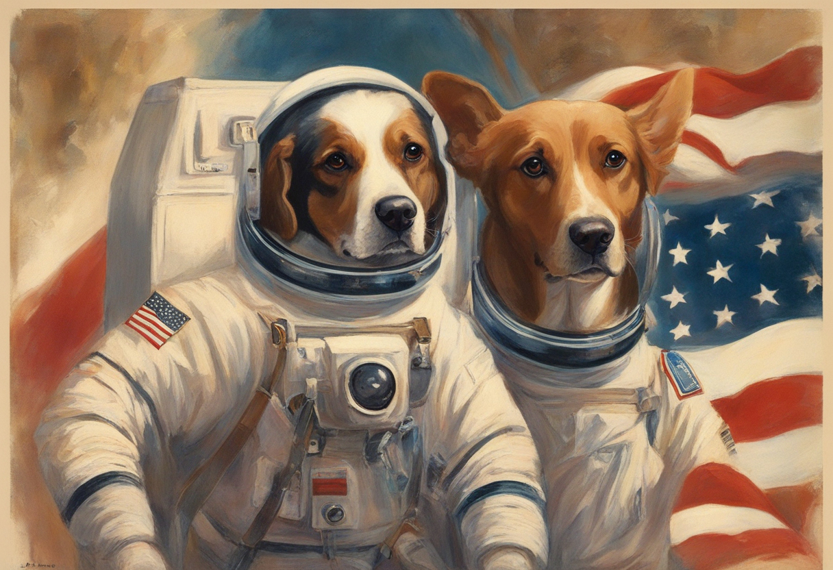 AI: dogs in space, shuttle, USA, hero:2, epic, recruitment poster