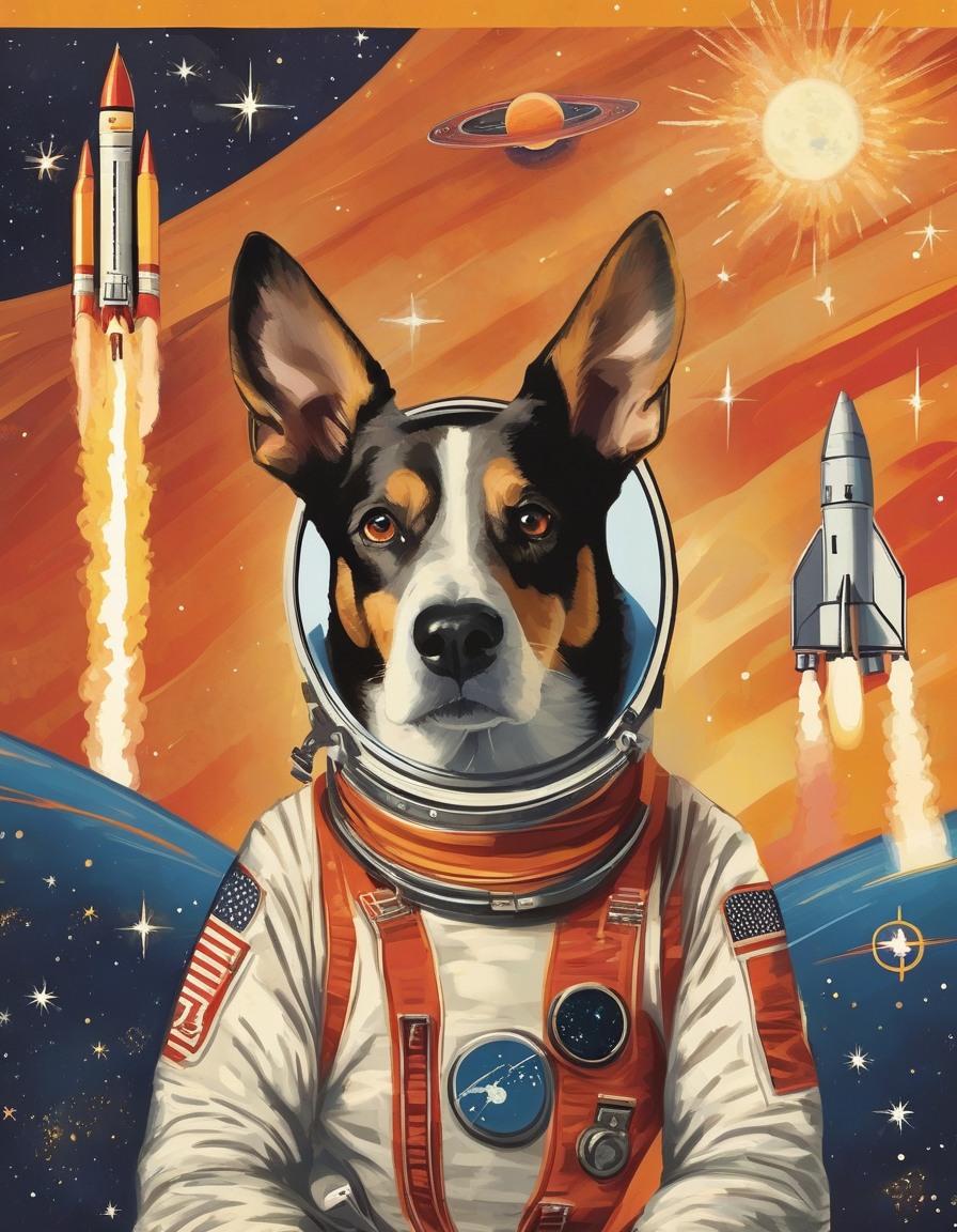 AI: dogs in space, USA, rockets, hero, recruitment poster