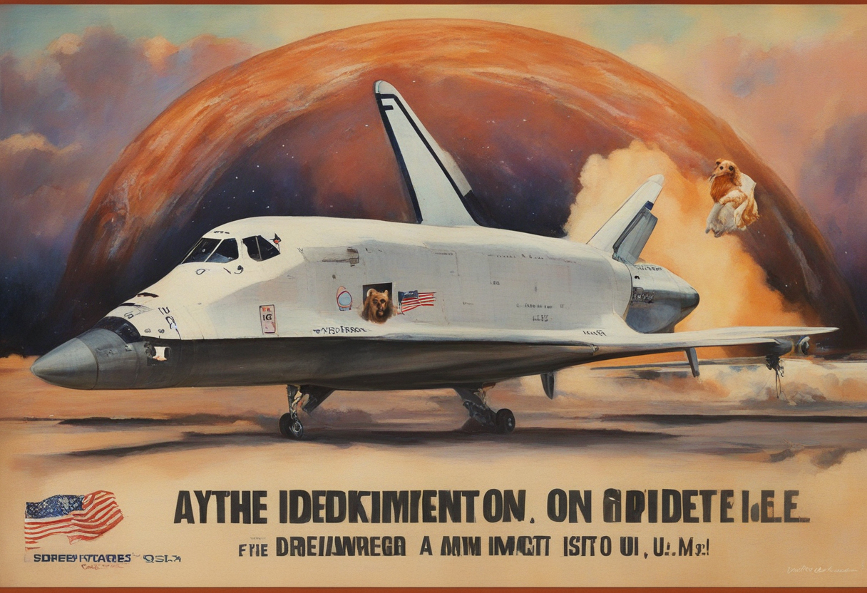 AI: dogs in space, shuttle, USA, hero:2, epic, recruitment poster