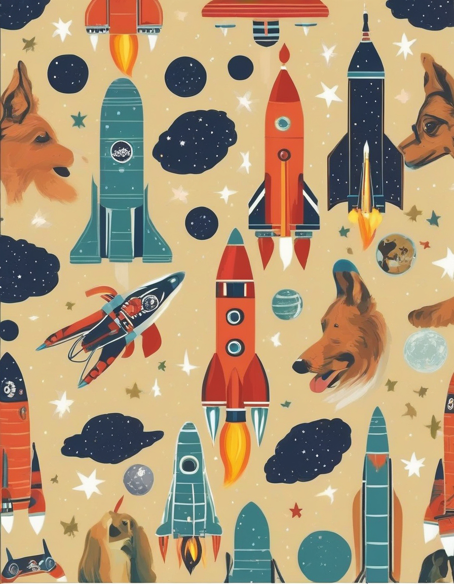 AI: dogs in space, USA, rockets