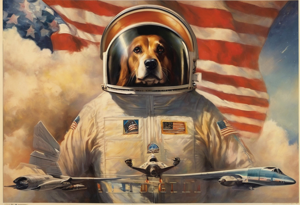 AI: dogs in space, shuttle, USA, hero:2, epic, recruitment poster