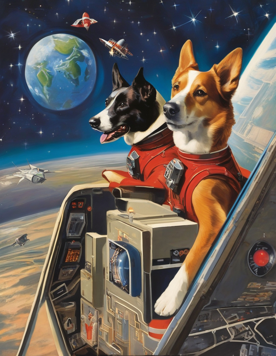 AI: dogs in space, USA, rockets, hero, recruitment poster