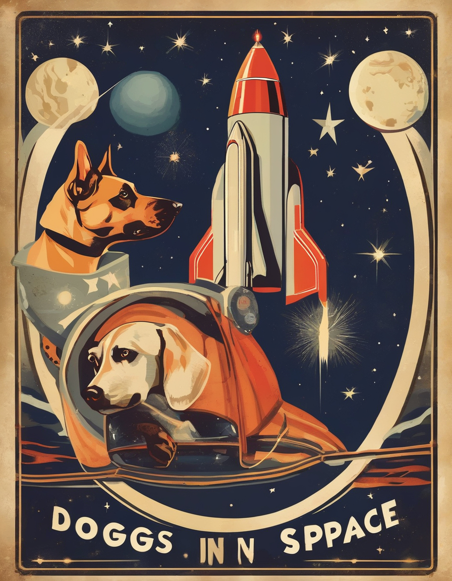 AI: dogs in space, USA, rockets, hero, recruitment poster