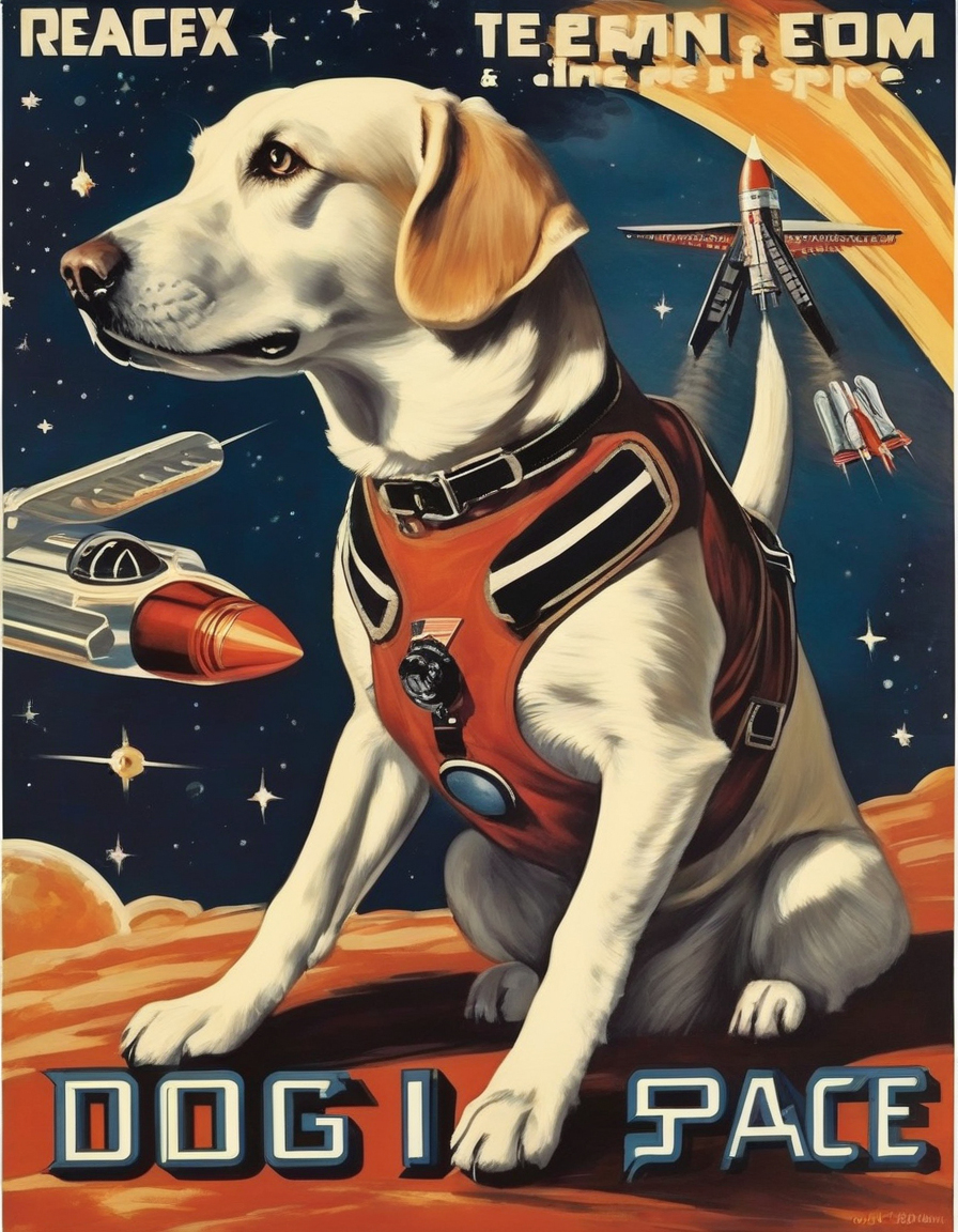 AI: dogs in space, USA, rockets, hero, recruitment poster