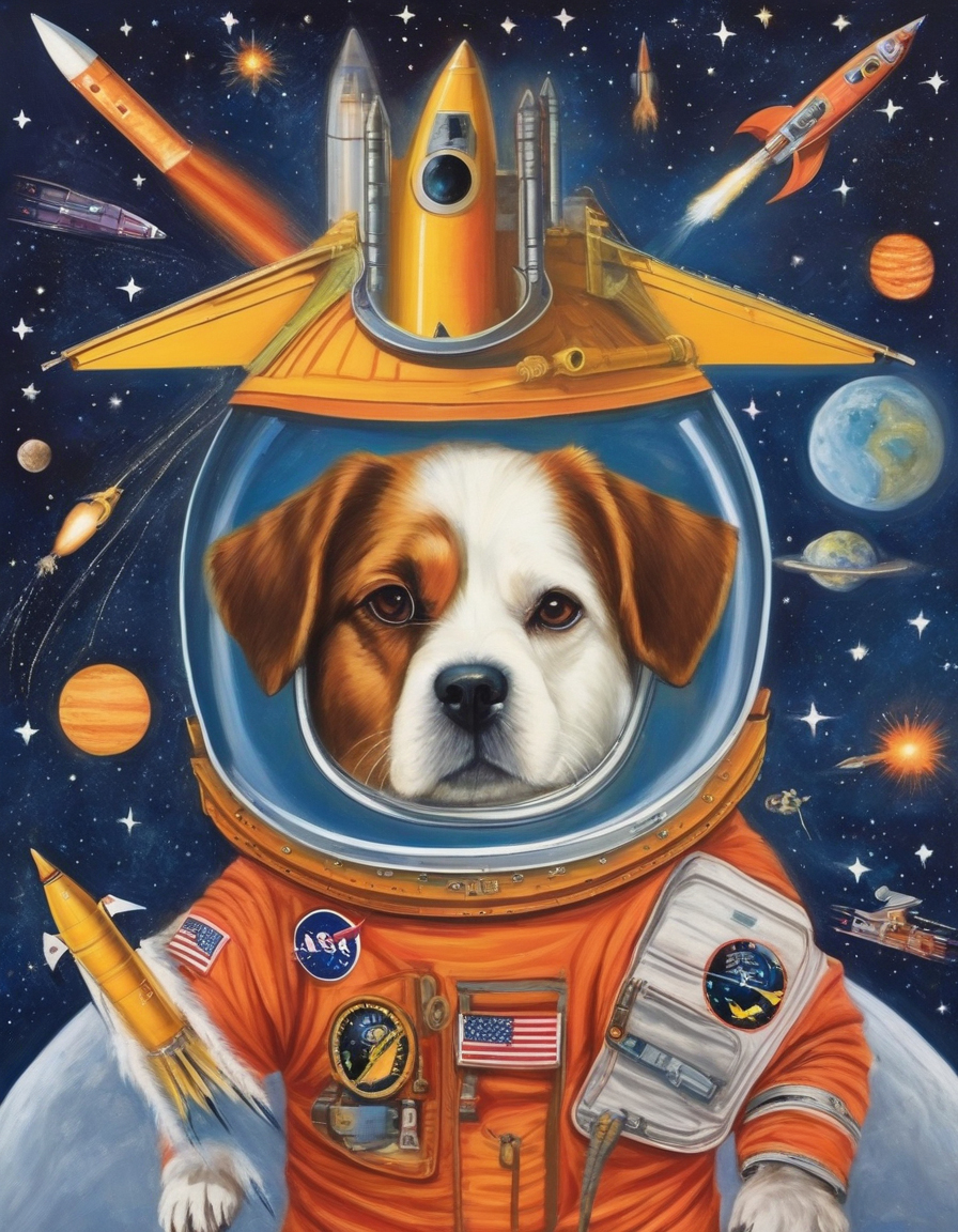 AI: dogs in space, USA, rockets