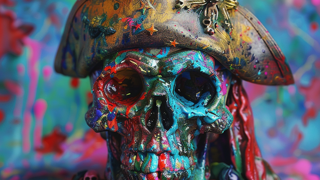 AI Colorful Skull with a pirate hat on