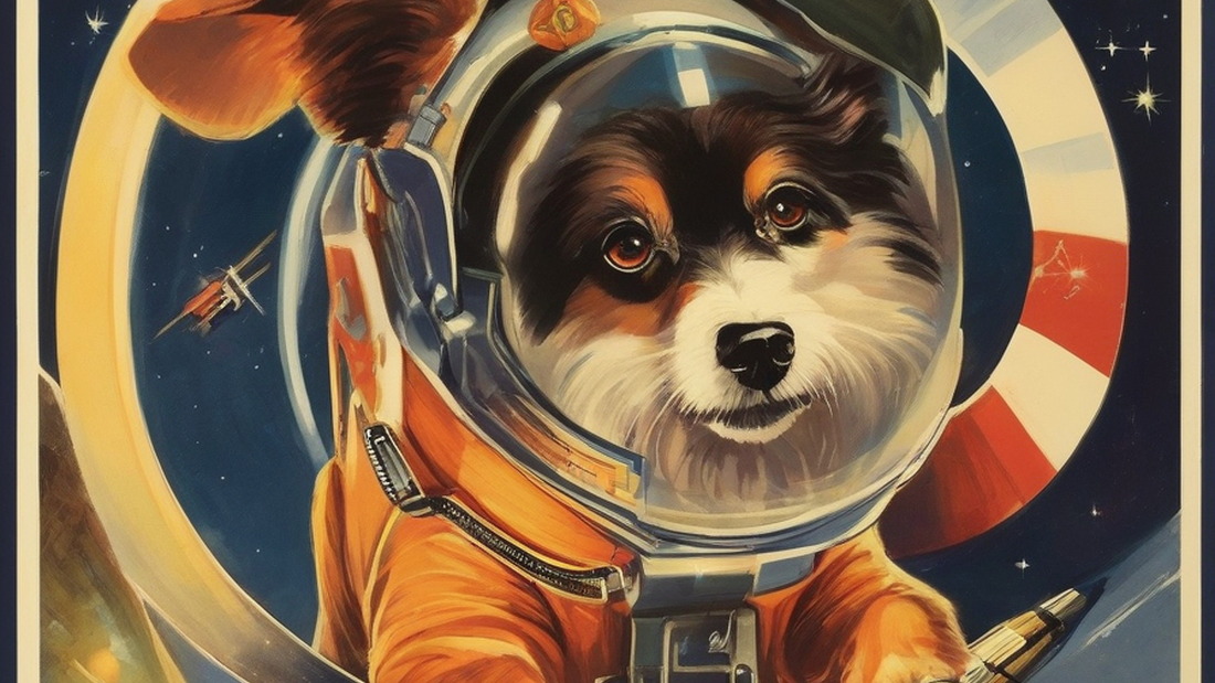 AI: dogs in space, USA, hero:2, epic, recruitment poster, bauhaus