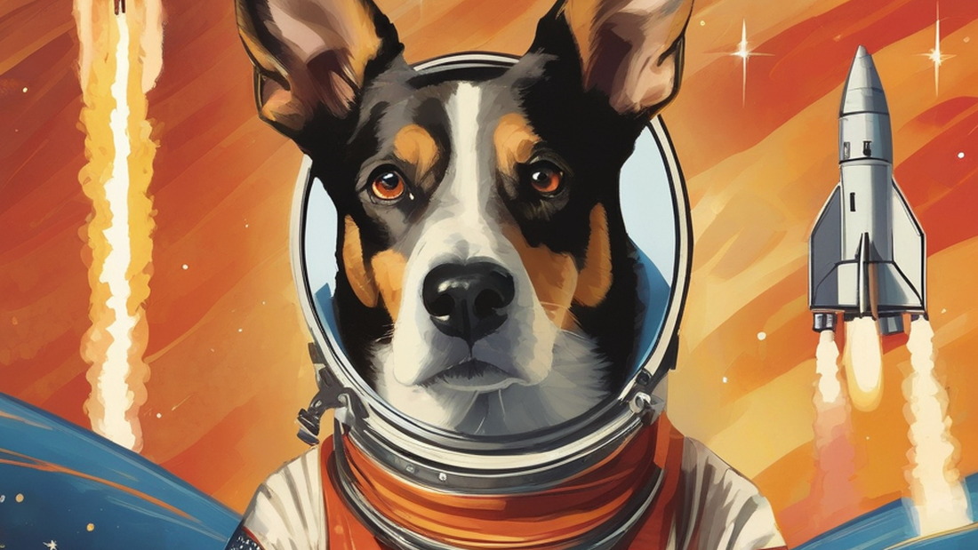 AI: dogs in space, USA, rockets, hero, recruitment poster
