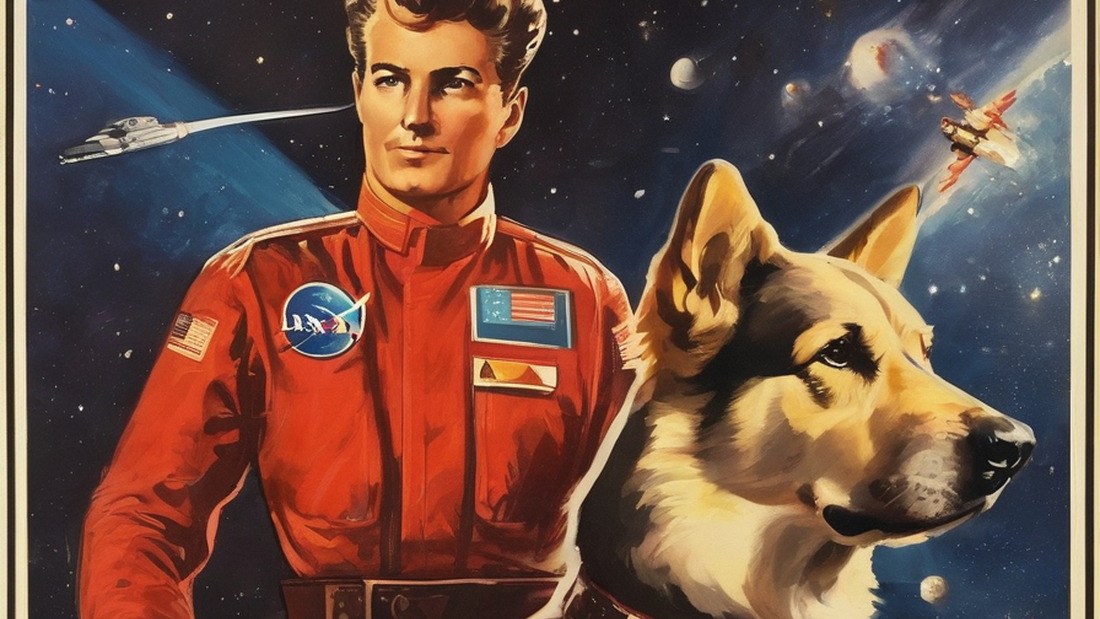 AI: dogs in space, USA, hero:2, epic, recruitment poster, communist