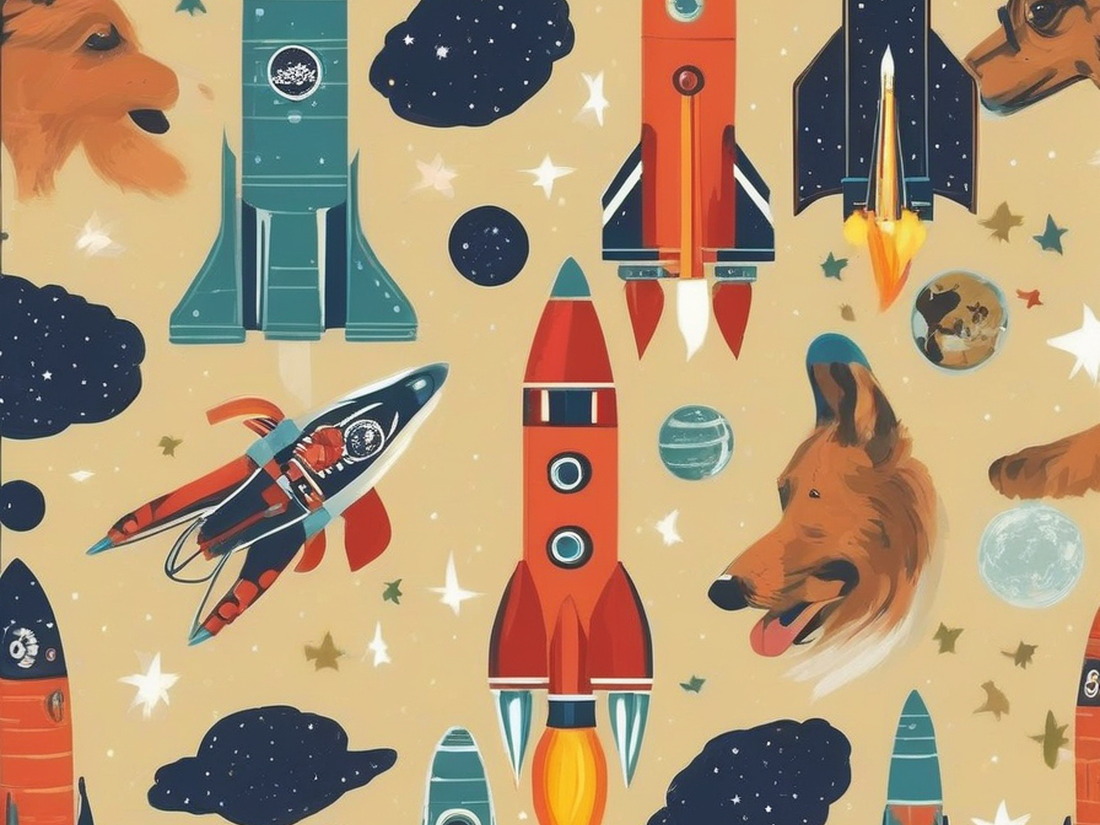 AI: dogs in space, USA, rockets