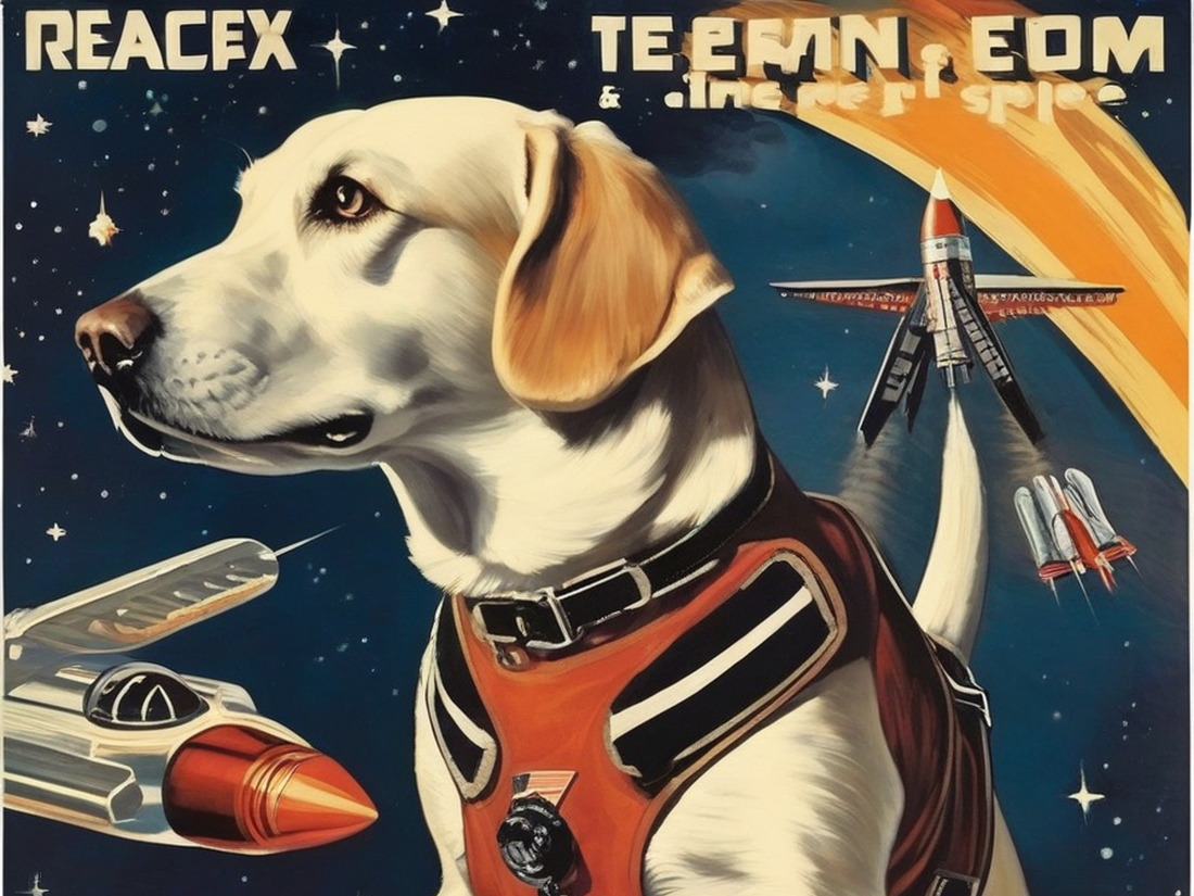 AI: dogs in space, USA, rockets, hero, recruitment poster